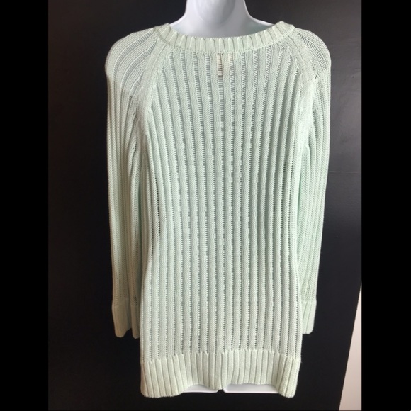 SUNDANCE Catalog Cardigan Sweater Ribbed Knit Blue Green Linen Cotton - Picture 2 of 7